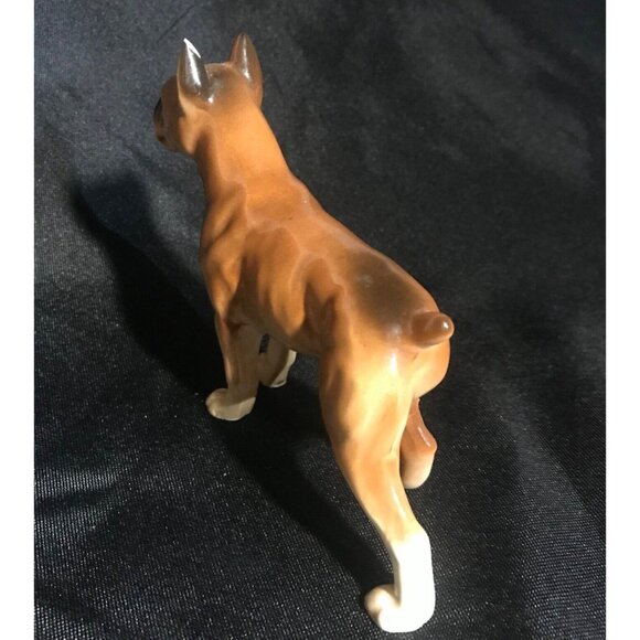 Boxer Dog Figurine Brindle Cropped Ears Ceramic 4 x 5 " Standing Japan - Picture 2 of 9